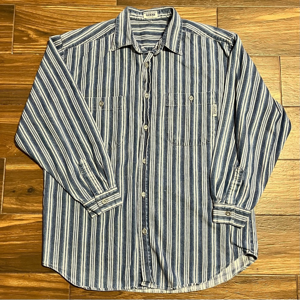 GUESS Men’s Button‎ Up Striped Pattern Shirt. Size XL Vintage